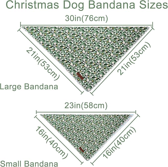 Summer Bandana - Cute Pet Bandana with Flower Pattern, Adjustable Green Puppy Bib, Washable Triangle Dog Scarf for Boy, Girl Dogs or Cats