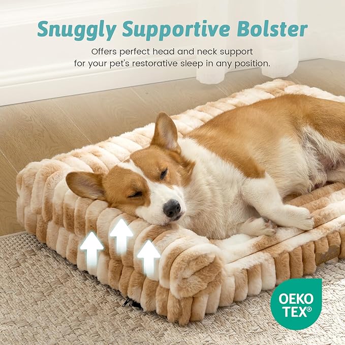 Cute Dog Bed for Small Dogs, Faux Rabbit Fur Orthopedic Foam Dog Bed with Sides, Removable Washable Cover & Waterproof Lining, Comfortable Pet Couch, Tie-Dye Brown (30" L x 20" W x 6" Th)
