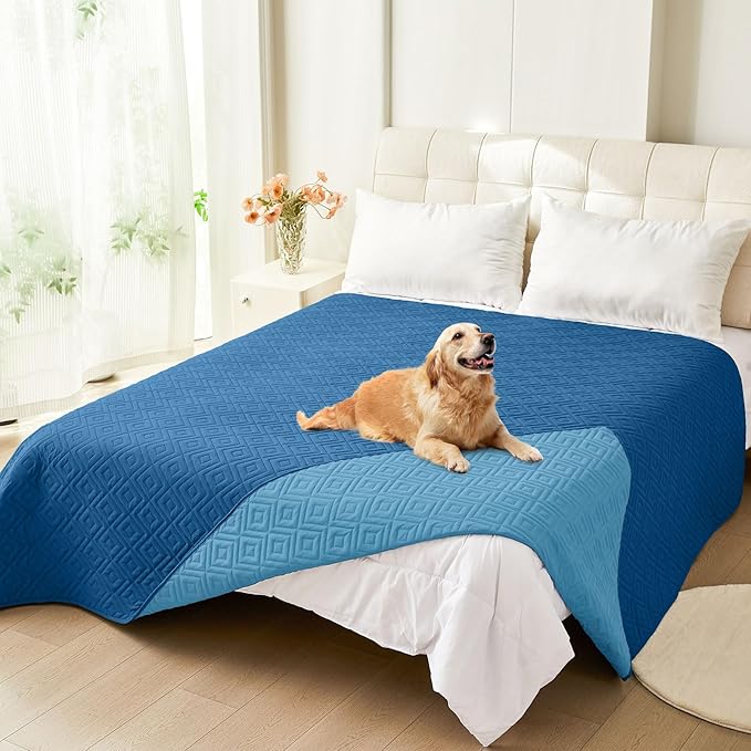 hyha Waterproof Dog Blanket, Soft Pet Bed Blankets, Waterproof Sofa Couch Cover for Dogs Washable, Reversible Pet Couch Covers for Sofa Furniture (68x82 Inch, Navy Blue/Blue)