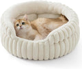 Bedsure ComfyFleece™ Small Cat Bed, Washable Round Cute Pet Beds for Indoor Cats, Super Soft Corduroy Kitten Bed with Anti-Slip Bottom, 20''x20''x8'', Cream