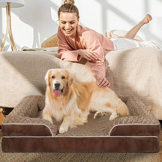 Orthopedic Dog Bed for Large Medium Sized, Washable Memory Foam Large Dog Bed, Durable Medium Pet Sofa with Removable Cover, Washable Waterproof Pet Couch Beds(Brown, XL)