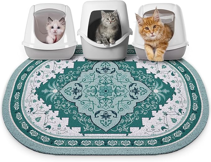 Bienbee Cat Litter Mat, 40" x 30" Jumbo Size Litter Box Mat Rug with Non-Slip Bottom, Urine and Water Proof, Easy to Clean Cat Supplies Essentials for Indoor Kitty Kitten Floor,Green XL