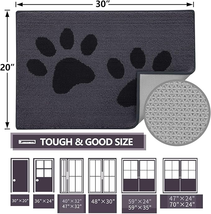 Buganda Dog Door Mat for Muddy Paws, Absorbent Dirt Trapper Washable Indoor Doormats, Non Slip Low-Profile Mud Mat for Dogs, Front Entrance Doormat for Inside Floor (36x24 Inches, Black)