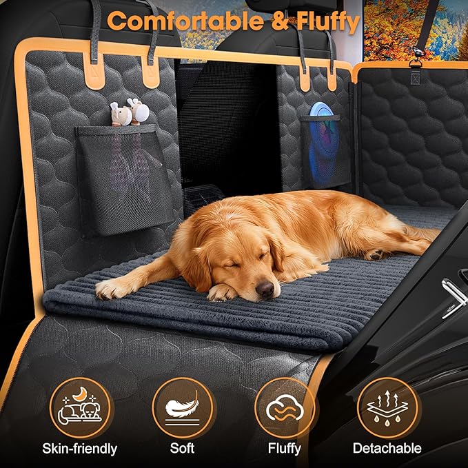 FURTIME Backseat Pet Bed Mat, Non-Slip Dog Bed for Car Back Seat, Washable Travel Pet Mat with Removable Cover, Dog Seat Covers Protector Fit for Backseat Extenders and Trucks SUVs, 54"x 24.8", Grey