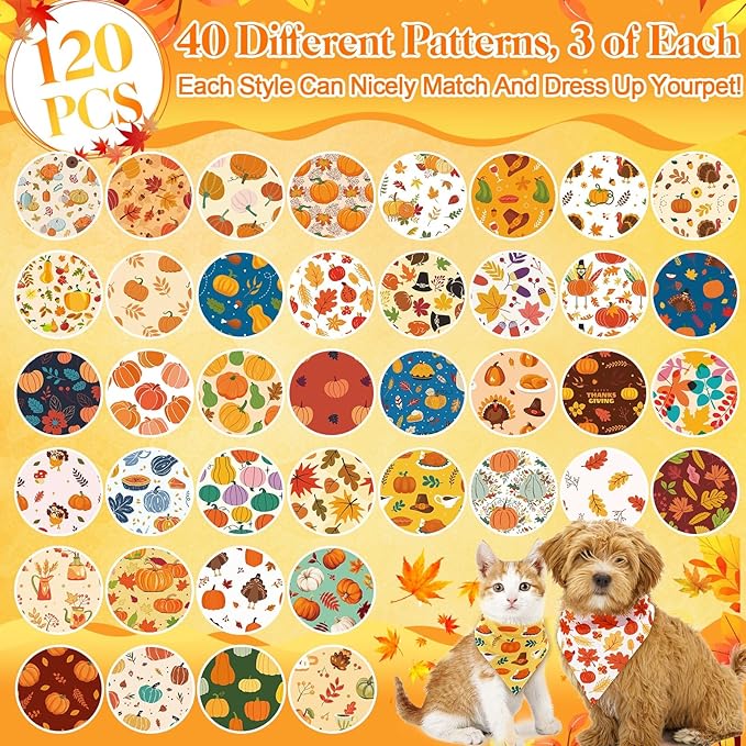 Amylove 120 Pcs St. Patrick's Day Dog Bandanas Bulk Holiday Triangle Dog Pack Puppy Kerchief Bandana Adjustable Spring Pet Scarf for Pet Cat Costume Accessories Decor(Turkey)