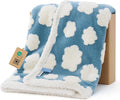 LE SURE Waterproof Puppy Blanket for Small Dogs - Washable Double Sided Dog Blankets with Warm Jacquard Shag and Soft Sherpa Fleece, Pet Cat Blanket for Couch Protection, 3D Textured Cloud, Blue