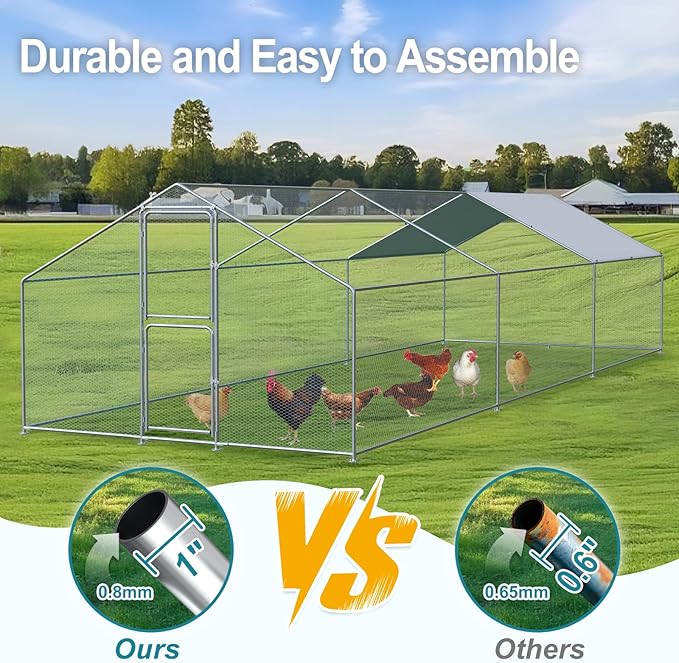 Large Chicken Coop, Chicken Coops for 30 Chickens, Chicken Runs for Yard with Water Poof & UV Resistance Cover, Spire Roof Chicken Coop Run with Double Lockable Doors for Outdoor Backyard