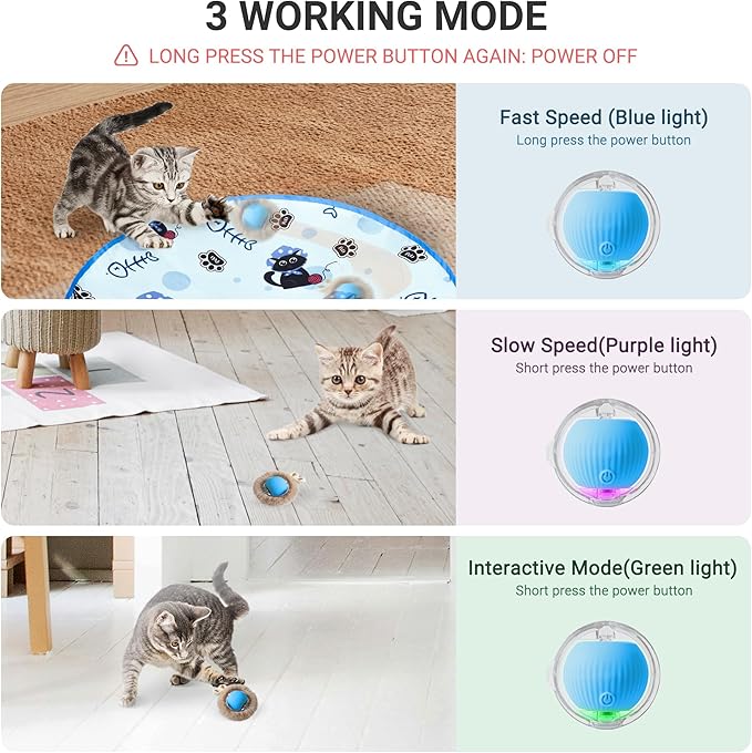 Interactive Cat Toys for Indoor Cats Automatic Motion Activated Moving Ball Hide and Seek Game for Indoor, Cat Balls with 28 Inch Play Mat