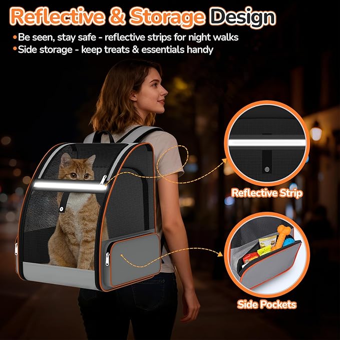 Cat Backpack Carrier Expandable for Outdoor - Foldable Cat Backpack with Breathable Mesh for Small Dog Puppy Kitten Up to 15 lbs - Soft-Sided Pet Carrier for Travel Hiking Camping (Gray)