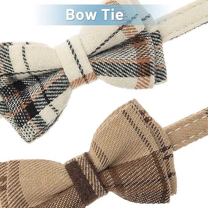 Breakaway Cat Collars - Bow Tie Cute Cat Collar with Bells for Girl Boy Cats, Puppy - Plaid Soft Adjustable Pet Collars Cat Accessories