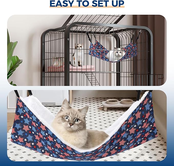 Cat Hammock for Cage Hanging Reversible 2Pack,Pet Hammock Bed Adjustable,Soft Sleeping Hammock for Cats,Ferret,Puppy,Rabbits,Small Animals (M, Stars)