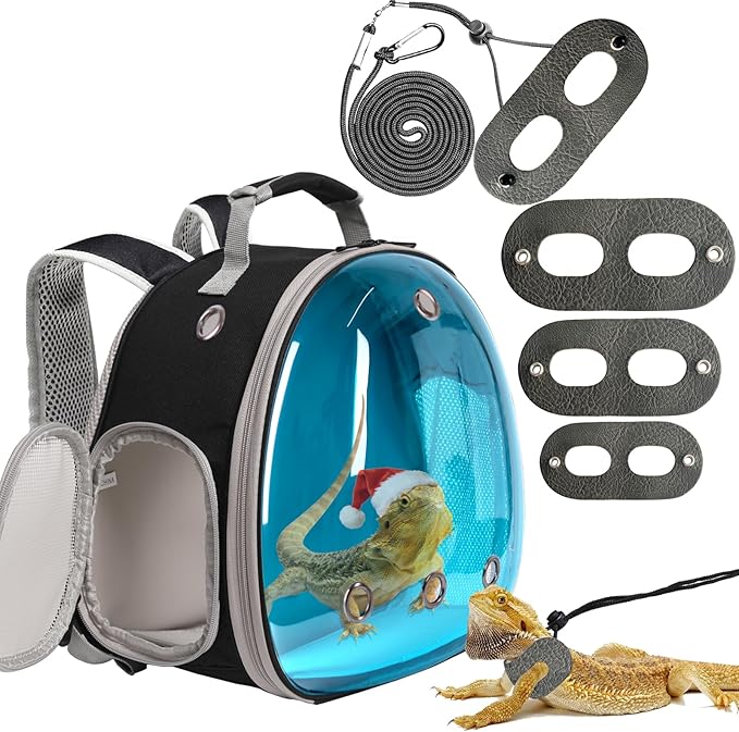 Bearded Dragon Travel Backpack with Harness and Leash Set,Lizard Backpack Travel Carrier,Space Capsule Clear Bubble Window Astronaut Reptile Carrier Backpack, Airline Approved