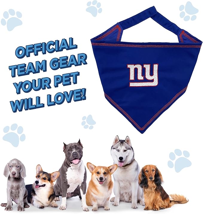 NFL New York Giants TIE Bandana, Large/X-Large. Dog Bandana Scarf Bib for Pet Cat Dog. The Ultimate Game-Day, Party Bandana