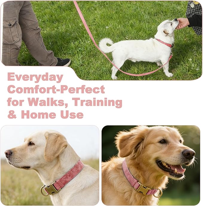 Genuine Leather Dog Collar - Adjustable Pet Collar with Quick Release Metal Buckle, Soft Skin Friendly Real Leather Collar for Small, Medium, Large Dogs (Pink, S：Fit 8-16" Neck)