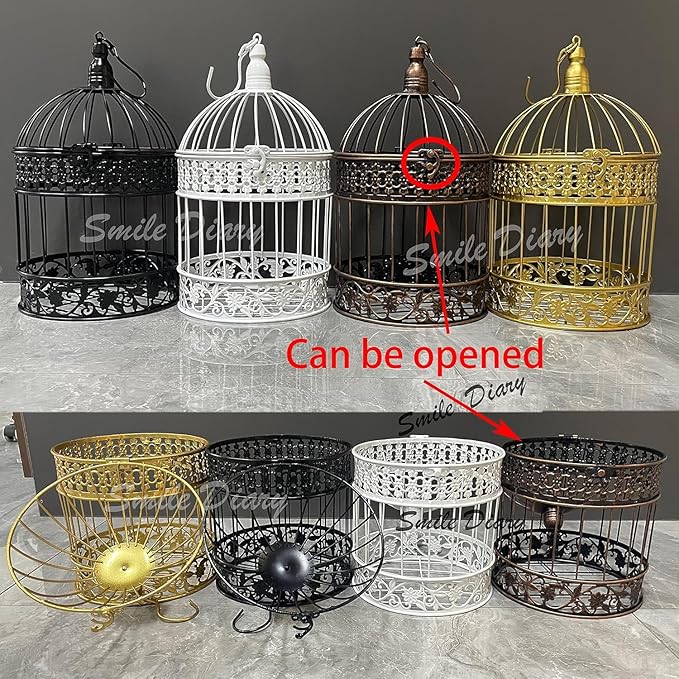 Round Birdcages Vintage Decorative Iron Bird cage Wedding Decor Flower cage Decor Props Hanging Flower Frame Bird cage decorCenterpieces Small Birds Wedding Party Indoor Ourdoor Decoration (Bronze)