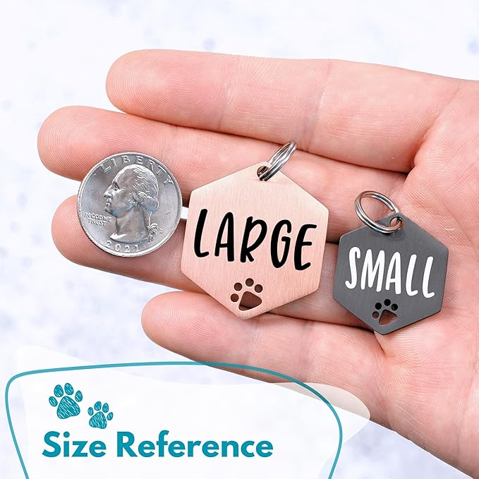 Ultra Joys Dog Tags Personalized for Pets - Hollow Paw Custom Pet ID Tag - Engraved Dog Tag for Small, Large Dogs - Large Hexagon in Black