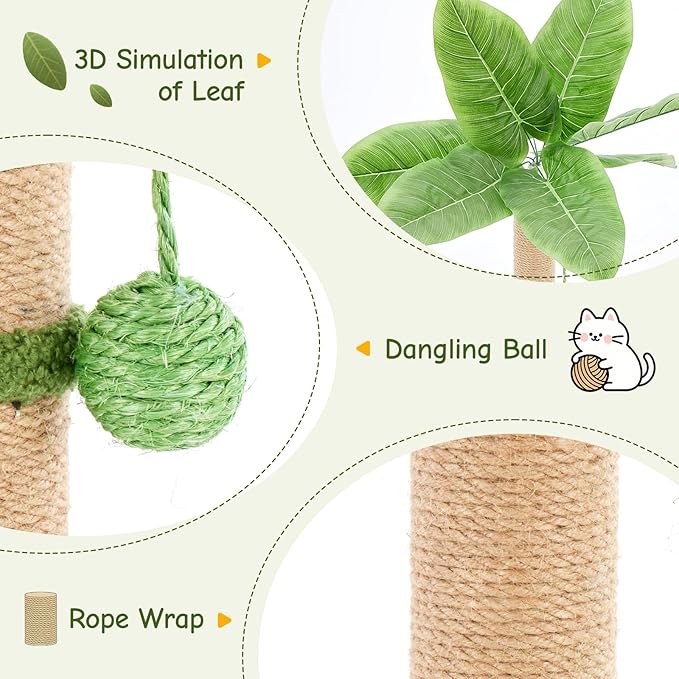 Cat Scratching Post 33 Inch, Cat Tree with Dangling Ball for Indoor Cats and Kittens, Green