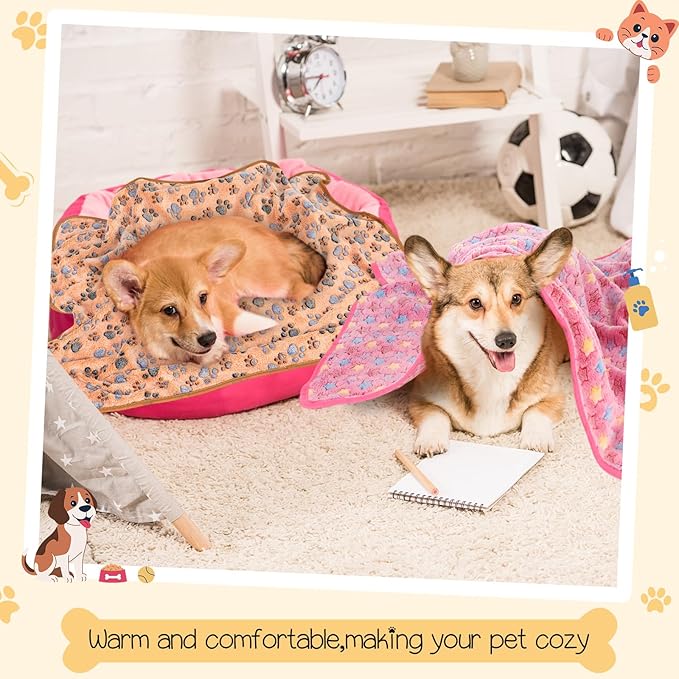 Tatuo 12 Pieces Puppy Blanket Warm Cat Dog Sleep Mat Pet Kitten Fleece Doggy Blankets with Cute Dog Paw Bone Star Elephant Patterns Printed Fluffy Blanket for Small Cat Puppy (41 x 30 Inch)