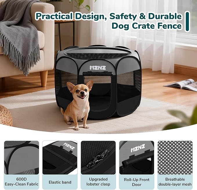 Dog Cat Playpen, Portable Puppy Pet Crate Indoor for Small Dogs Cats Rabbits, Foldable Dog Cage Enclosure for Outdoor, Pop Up Dogs Tent Kennel with Carrying Case, Dark Grey