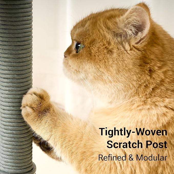 Modern Cat Tree Tower for Indoor Cats up to 12lbs, 34" H Furniture-Style Metal Cat Tower with Scratching Posts, Wood Cat Bed with Soft Plush Cushion Washable, Acrylic Capsule, Dove Gray