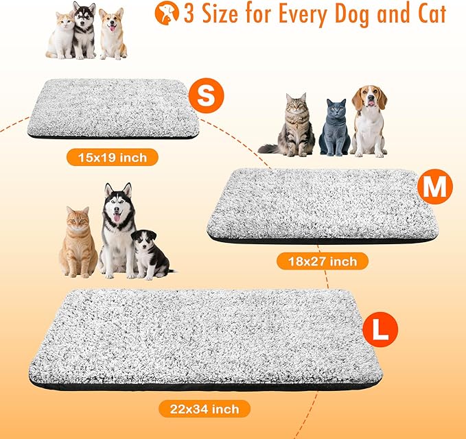 Self Warming Pet Bed for Cats & Dogs, Heated Pet Mat, 2.0 Upgraded Thermal Foil Heating Pad, Plush Self-Heating Bed for Crate, Floor, with Removable Washable Cover, Non-Slip, Gray, 18"x27"