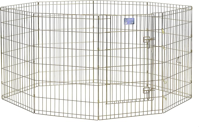 MidWest Homes for Pets Folding Metal Puppy / Dog Exercise Pen, Indoor/Outdoor Playpen with Door, 16 Sq Feet of Play Space, 36-Inches Tall, Gold Zinc