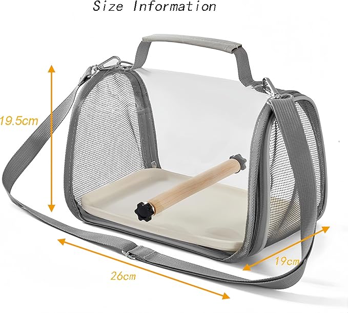 Portable Small Bird Travel Cage Carrier, A Convenient Go Out Solution for Various Birds and Lizard, Featuring a Standing Perch and Comfortable Mat (with Tray).