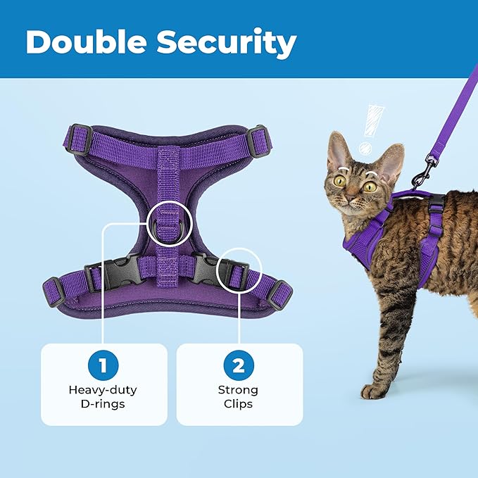 Voyager Escape-Proof Step-in Lock Cat Harness & 5ft Neoprene-Handle Leash Set All-Weather Mesh with Reflective Stitching for Small to Large Cats by Best Pet Supplies, Purple (327), XXXS