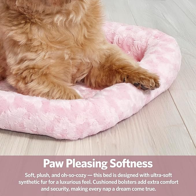 MidWest Homes for Pets QuietTime Fashion Dog Bed – Pink Faux Fur Bolster, Ultra-Soft and Machine Washable, Fits 36-Inch Crates and Carriers, for Medium to Large Breed Dogs