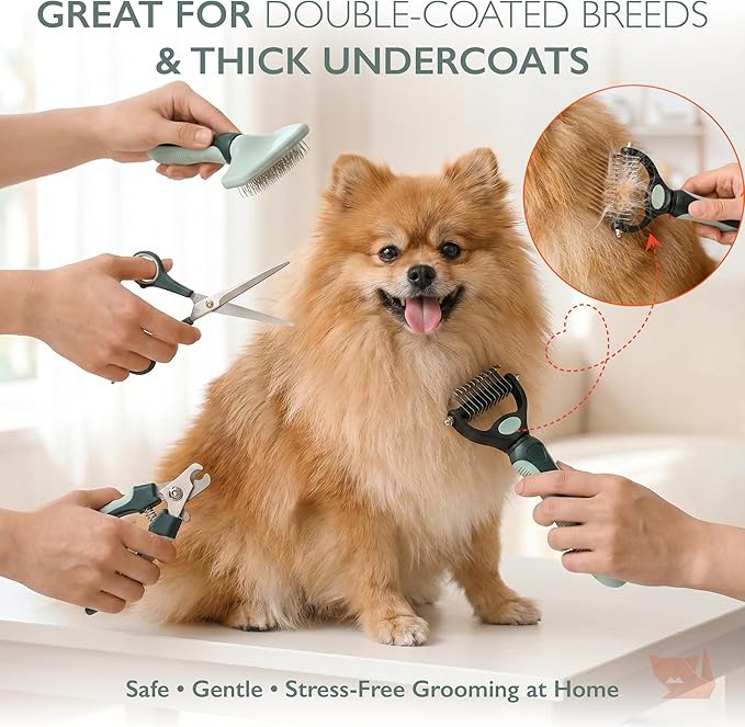HamInWay 8-in-1 Pet Grooming Kit for Dogs & Cats – Includes Brushes, Combs, Nail Clippers & File – Professional Grooming Tools Set in Logo Bag – Safe, Gentle & Durable – Ideal for All Pet Sizes