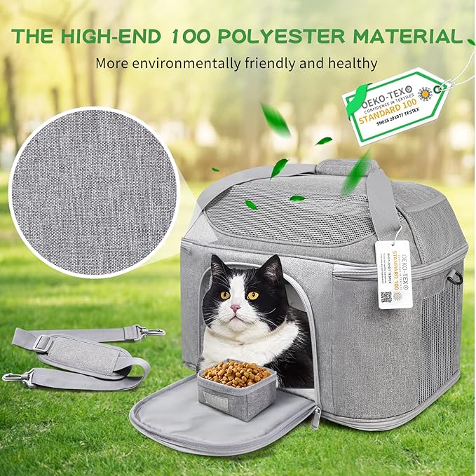 Large Cat Carrier for 2 Cats, Soft Side Pet Carrier for Cats Small Dog, Collapsible Travel Dog Carrier Bag TSA Airline Approved Dog Carrier Backpack,Grey