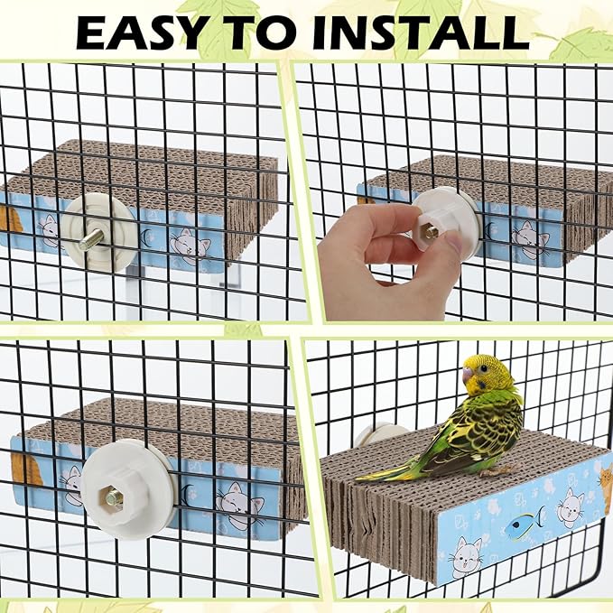 2 PCS Bird Chew Toy Parrot Cage Perch Cardboard Platform Bird Paw Grinding Stand for Cage Birds Resting Platform Stand Parrot Playground Exercise Toys ParakeetsCage Accessories