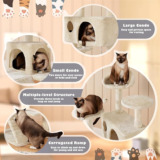 Yaheetech 54in Cat Tree Tower Condo Furniture Scratch Post for Kittens Pet House Play