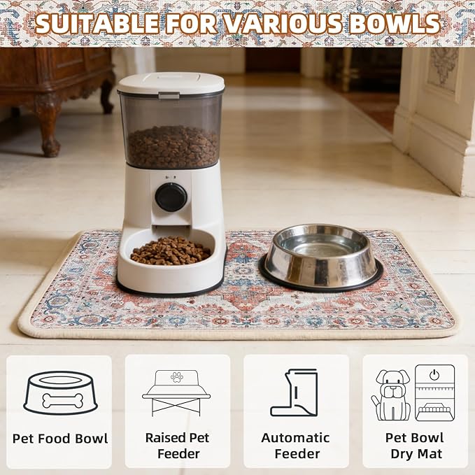 PUPTECK Dog Food Mat, Absorbent Pet Feeding Bowl Mat, Non-Slip Dog Mat for Food and Water, Quick Dry No Stains Cat Placemats Pet Supplies for Messy Drinkers, Brown 12"x20"