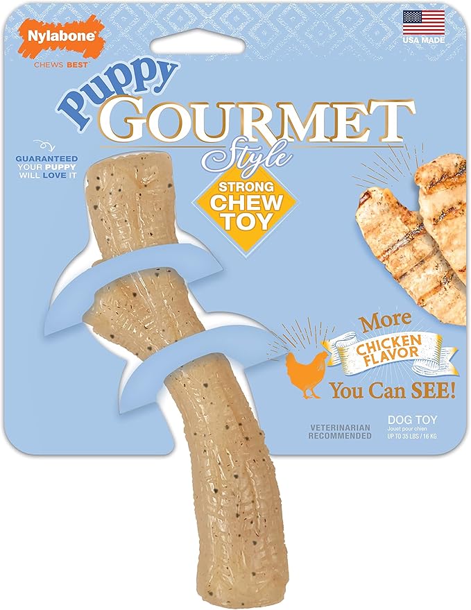 Nylabone Gourmet Style Stick Strong Chew Toy for Puppies, Soothing Puppy Teething Toys, Puppy Enrichment, Chicken Flavor, Medium - Up to 35 lbs., 1 Count