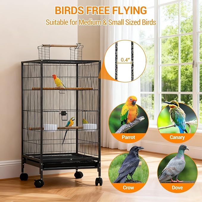 GarveeHome Small Bird Cage with Wheels, Parakeet Cage, Bird Carrier for Parakeets, Canaries, Lovebirds, Small Quaker, Cockatiels, Budgie, Green Cheek (40in)