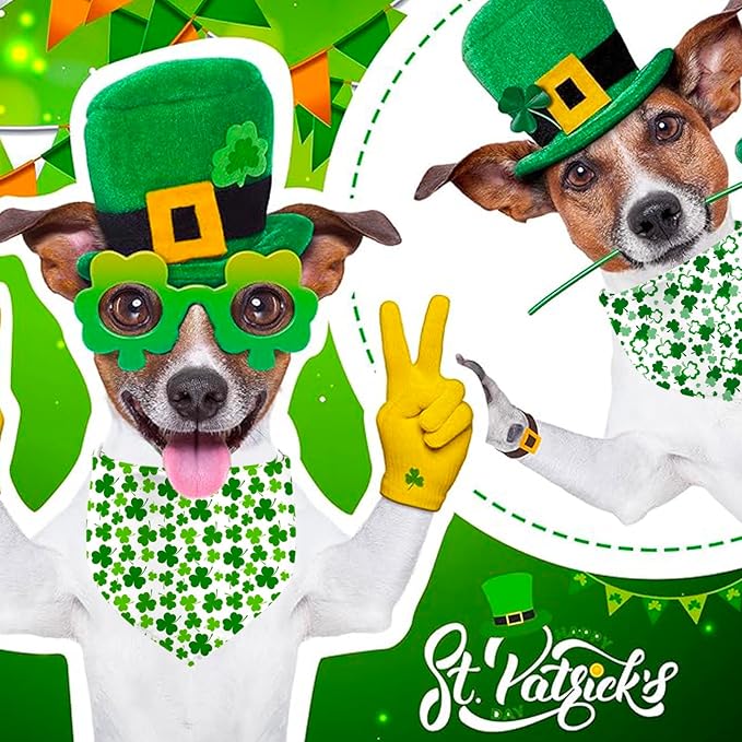 St. Patrick's Day Dog Bandana, 2 Pack Adjustable Holiday Party Pets Saint Patrick Day Bandana Triangle Bibs Lucky Cat Scarf Set
