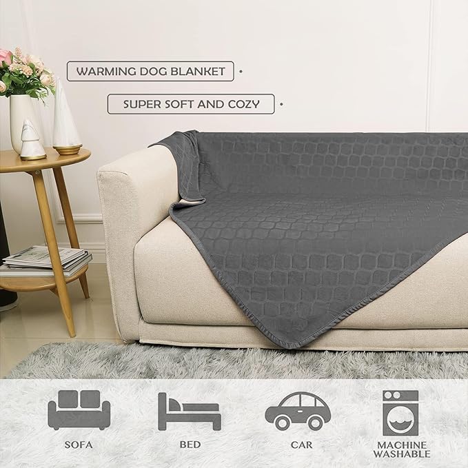 fuguitex Waterproof Dog Blanket Bed Cover Dog Crystal Velvet Moroccan Fuzzy Cozy Plush Pet Blanket Throw Blanket for Couch Sofa(52 * 82 inch, Dark Grey+Grey)