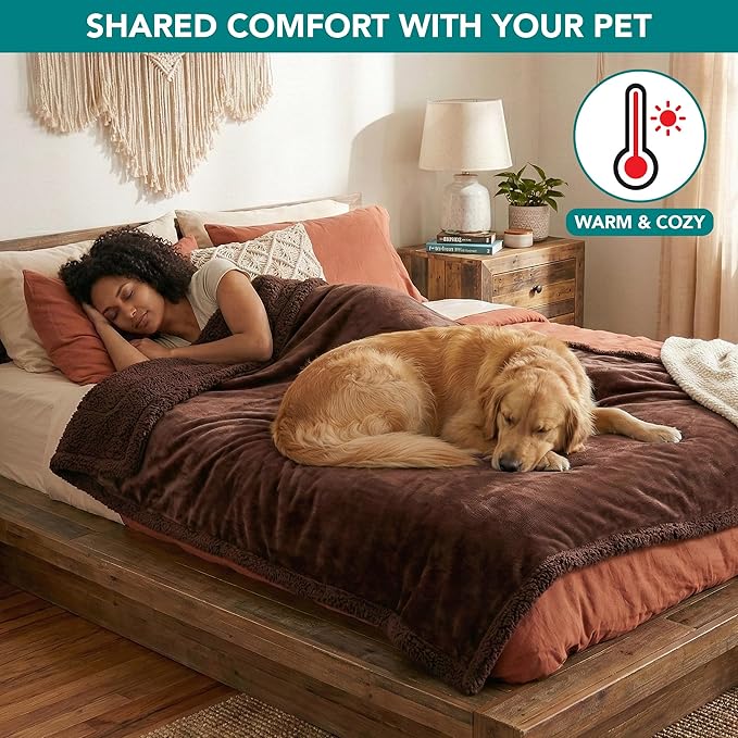 PetAmi Waterproof Dog Blanket for Medium Large XL Dog Puppy Cat Throw for Couch Cover Leakproof Protection, Sherpa Fleece, Reversible Soft Washable 80x60 Brown Brown