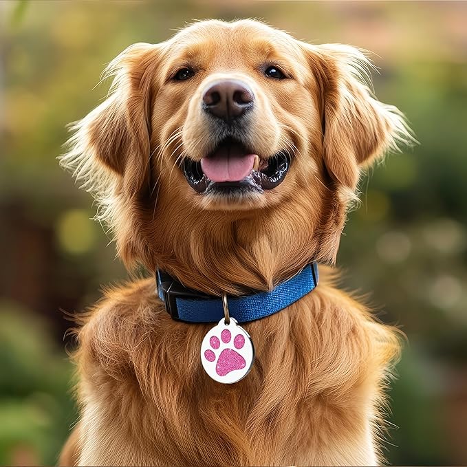 Dog Tags Personalized for Pets Dog Name Tags Personalized Dog Tag Engraved with Any Name & Text Custom Dog ID Tags Glitter Bone ID Tag for Puppy Cat (Blue-Round, L)