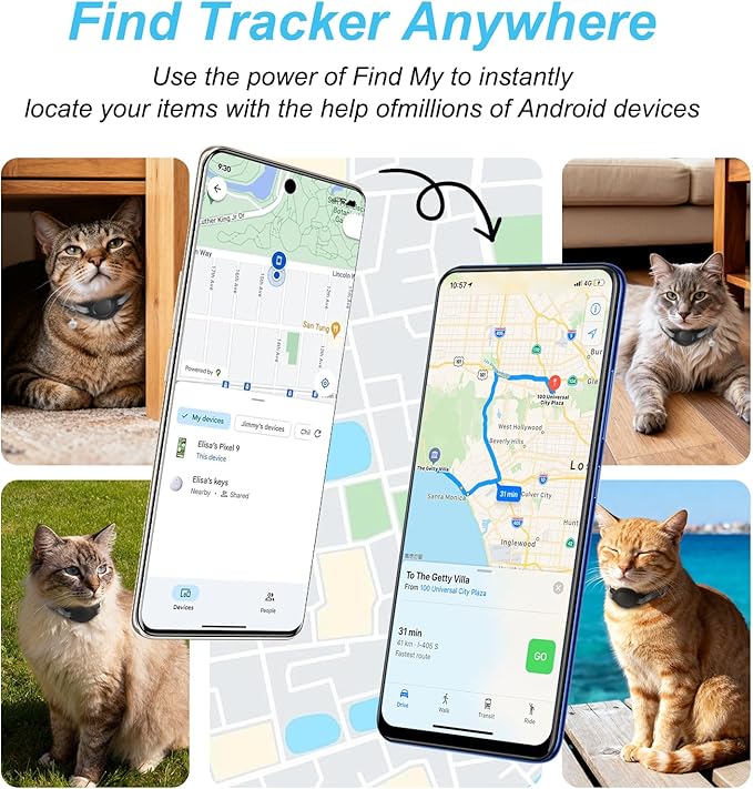 Google Android Cat Tracker Collar (1 Pack), Mini Cat GPS Tracker, Smart Pet Activity Trackers, No Subscription, GPS Cat Collar Certified Finder, Anti-Lost, Finder Tag for Vehicles, Pets, Kids, Items