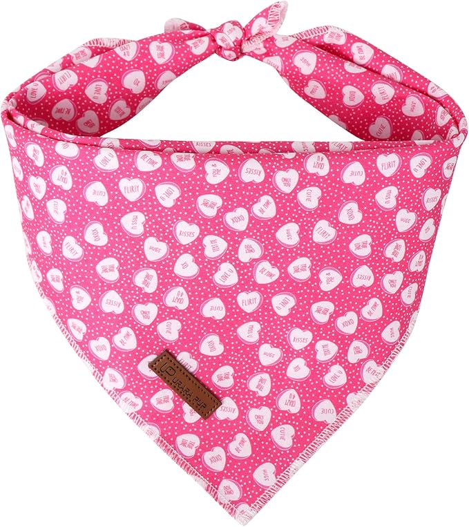 Valentine Dog Bandana, Pink Heart Triangle Bid Scarf for Small Medium Dog, Cotton Pet Kerchief for Girl Boy Dogs or Cats, Red Dog Bandana, Cute Adorable Puppy Bandana