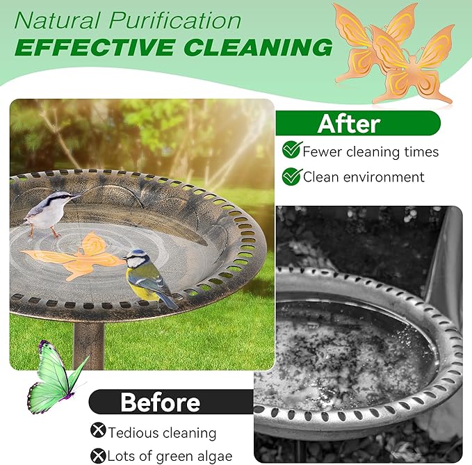 Saillong 1 Pack Bird Bath Copper Disk, Reinforced 99.99% Pure Copper Bird Bath Purification Disk for Physical Clean Water, Birdbaths Cleaner for Outdoor Birdbaths, Bowl and Garden Fountain (Butterfly)