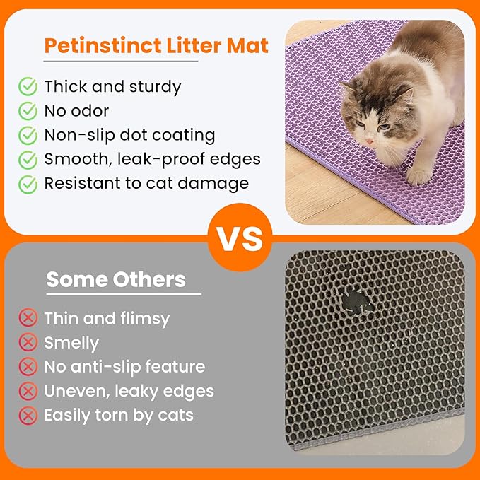 Cat Litter Mat, 24x18 Inches Large Double Layer Honeycomb Cat Litter Trapping Mat, Non Slip Waterproof Urine Proof Cat Litter Box Mat for Floor, Kitty Litter Rug, Cat Supplies, Purple