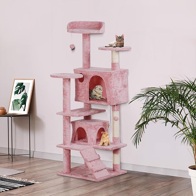 Nova Microdermabrasion 54 in Cat Tree Tower for Indoor Cats Multi-Level Cat Condo Cat Bed Furniture with Scratching Post Kittens Activity Center (Pink)