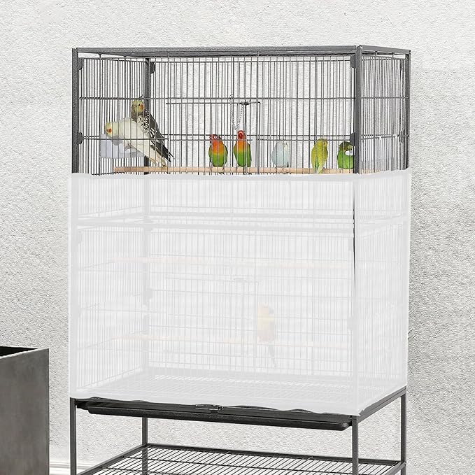 2 PCS Bird Cage Seed Catcher Airy Gauze Bird Cage Cover White Birds Cages Net Cover Guard Net Adjustable Stretchy Birds Cages Netting Universal Birdcage for Parrot Enclosures Round Square