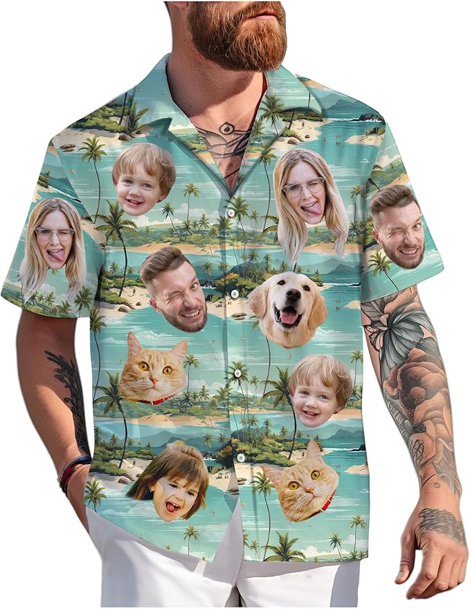 Custom Hawaiian Shirt with Face Photo Picture for Men Women Kids Youth Adult, Tropical Personalized Hawaiian Shirts Gift