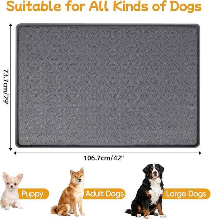 Lanstics Dog Food Mat, 42" x29" Large Silicone Mat Dog Feeding Mat with Raised Edge Non-Slip Pet Feeding Mat for Food and Water Bowl, Easy to Clean, Floor Protection (Dark Gray)