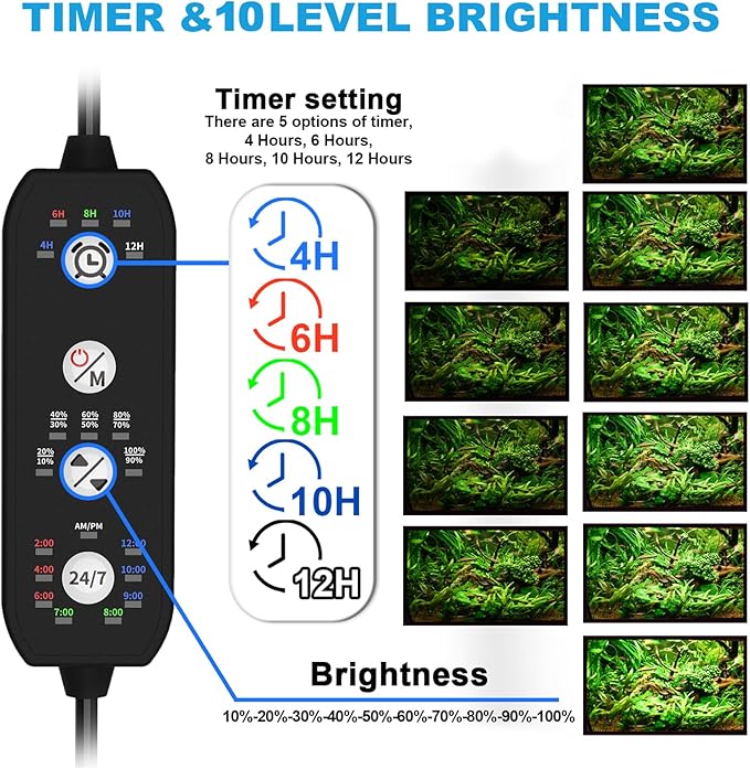 SEAOURA 24/7 Cycle LED Aquarium Plant Light-Full Spectrum Fish Tank Light, Auto On/Off, 24/7 Lighting Modes and DIY Mode, Adjustable Timer/Brightness, for 18 Inch to 24 Inch Planted Tank