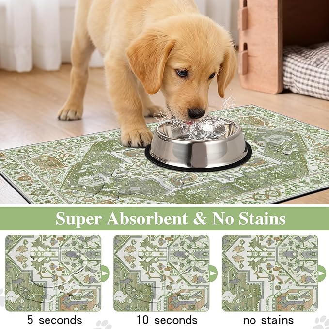 famibay Dog Food Mat, Absorbent Cat Dog Mats for Food and Water, No Stains Quick Dry Pet Cat Bowl Mats with Non Slip Backing, Boho Pet Feeding Mat for Floor Waterproof 12"x20"